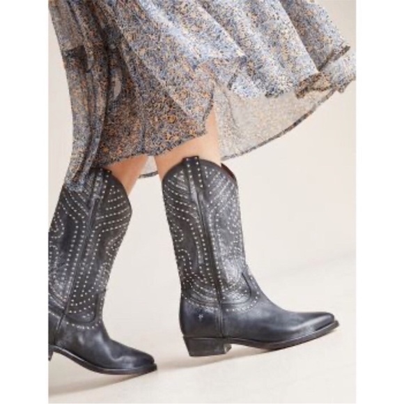 1970s VINTAGE Frye Prairie Flower Boho Brown Real Leather Western Cowboy Boots - Picture 4 of 15